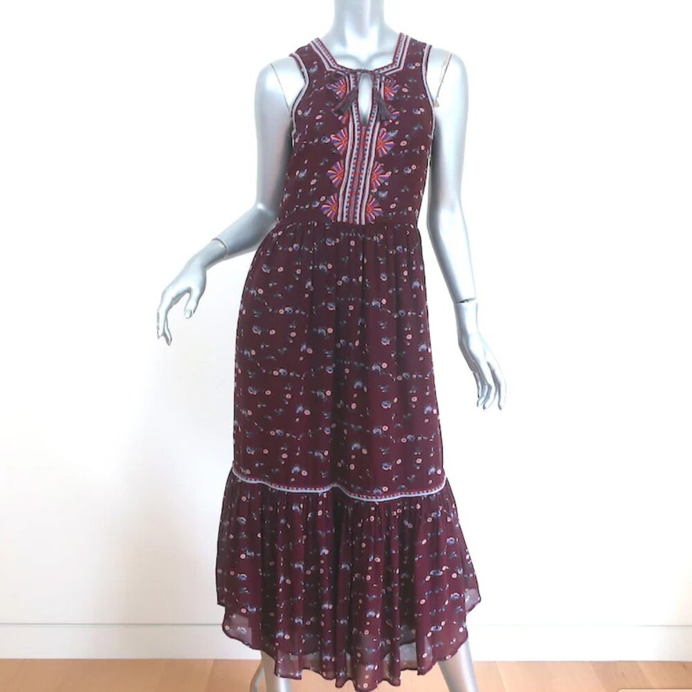 ULLA JOHNSON 2 Small Plum Floral Maxi Dress, Leena Embroidered Dress